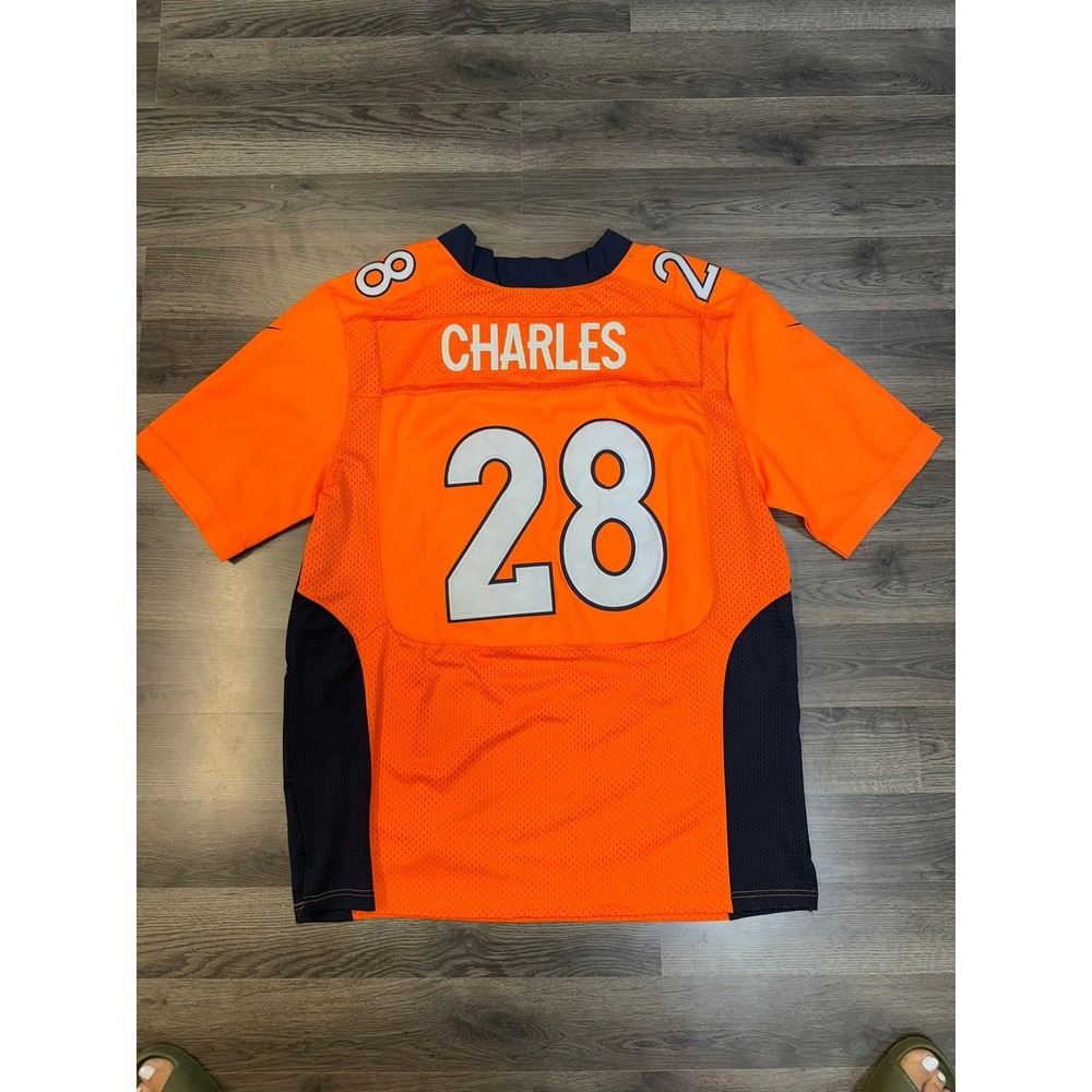 Nike Denver Broncos Charles 28 NFL Jersey Orange Navy Men Size 52